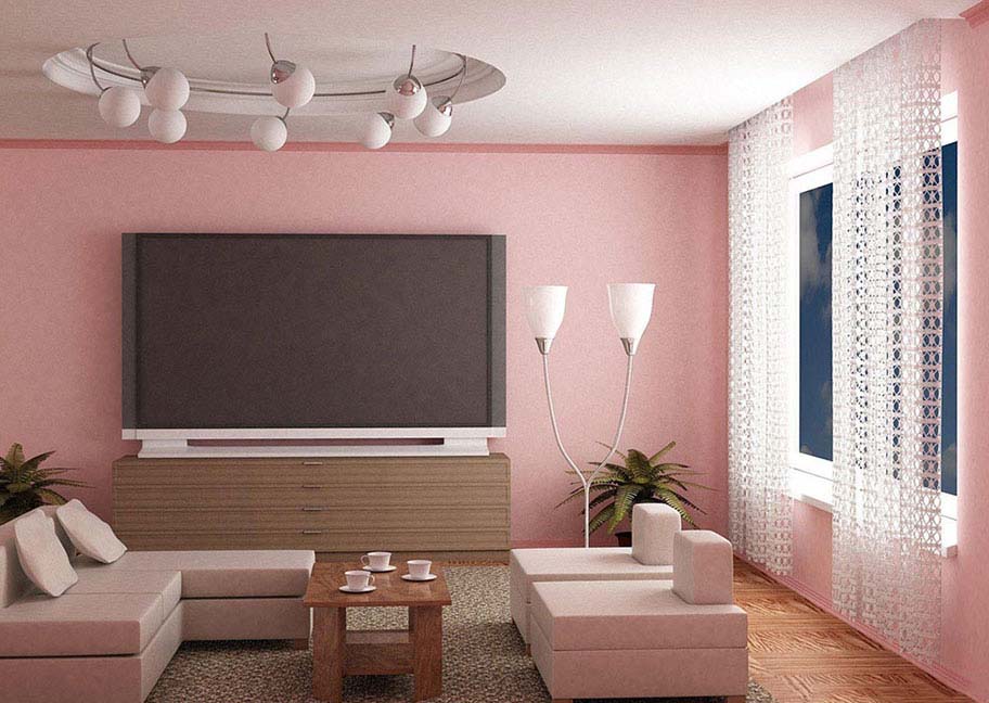 Phòng khách sơn màu hồng